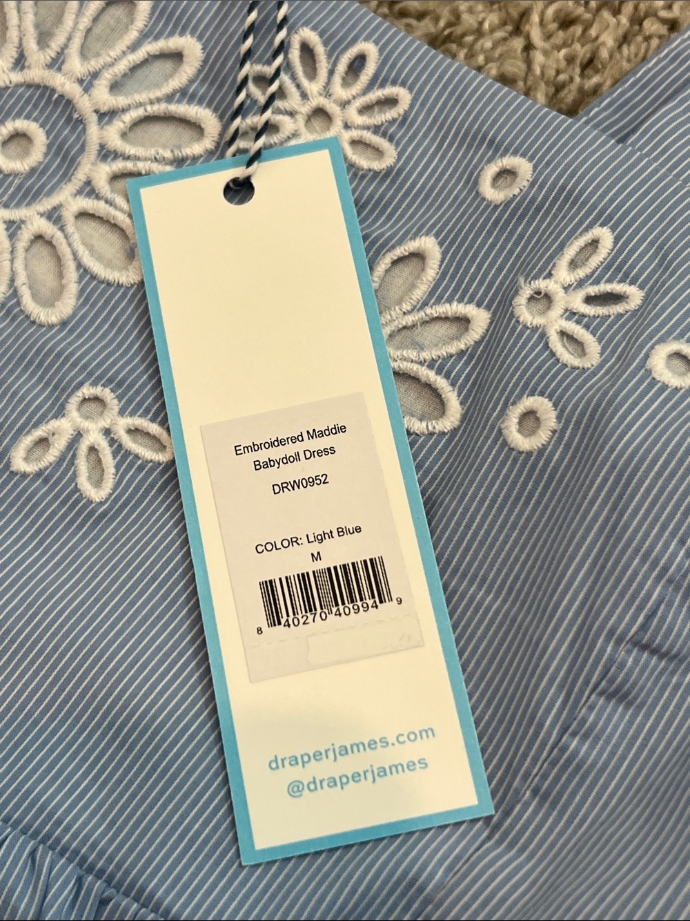 NWT Draper James Embroidered Maddie Babydoll Dress Light Blue Size Medium Lined - Picture 15 of 16